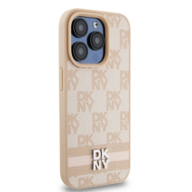 Чохол DKNY Leather Checkered Mono Pattern & Printed Stripes для iPhone 15 Pro Max Pink (DKHCP15XPCPTSSP)