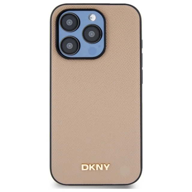 Чохол DKNY Grained Metal Logo для iPhone 15 Pro Beige with MagSafe (DKHMP15LPGHLME)