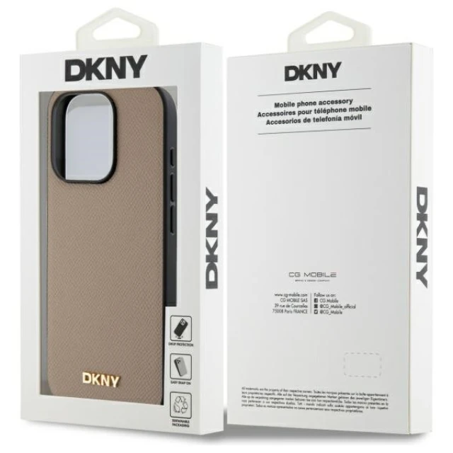 Чохол DKNY Grained Metal Logo для iPhone 15 Pro Beige with MagSafe (DKHMP15LPGHLME)