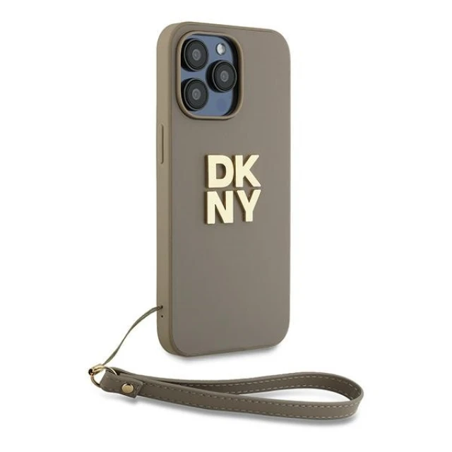 Чехол DKNY Wrist Strap Stock Logo для iPhone 15 Pro Beige (DKHCP15LPBSWSE)