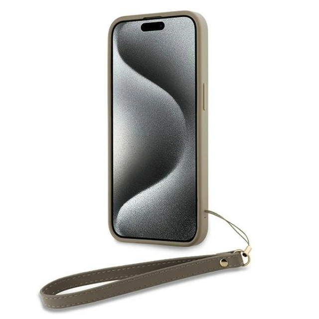 Чехол DKNY Wrist Strap Stock Logo для iPhone 15 Pro Beige (DKHCP15LPBSWSE)