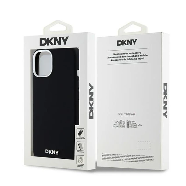 Чохол DKNY Liquid Silicone Small Metal Logo для iPhone 15 / 14 / 13 Black with MagSafe (DKHMP15SSMCHLK)