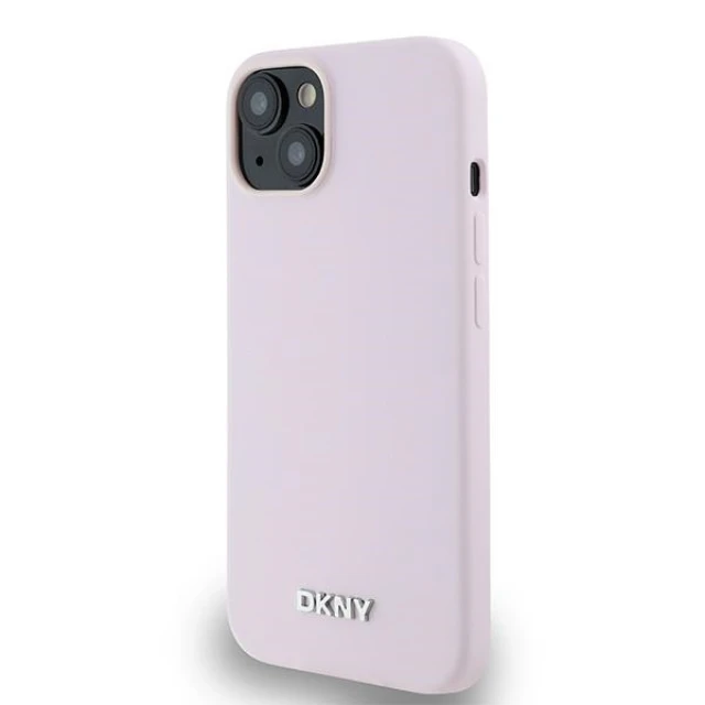 Чохол DKNY Liquid Silicone Small Metal Logo для iPhone 15 / iPhone 14 / iPhone 13 Pink with MagSafe (DKHMP14SSMCHLP)