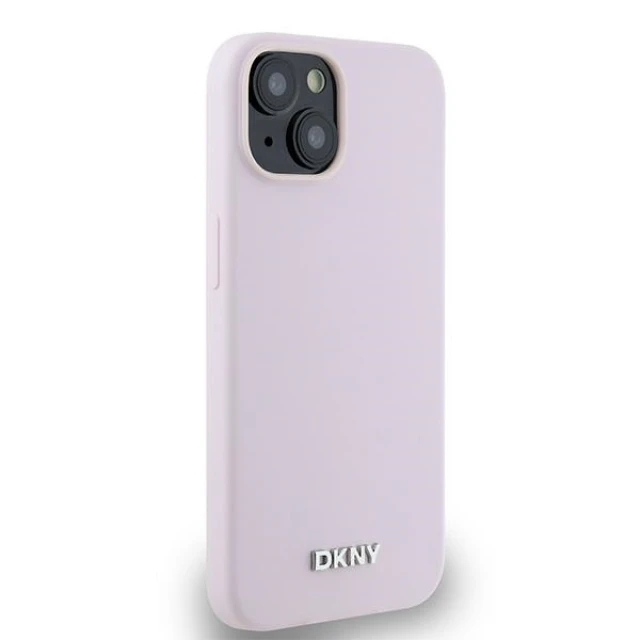 Чохол DKNY Liquid Silicone Small Metal Logo для iPhone 15 / iPhone 14 / iPhone 13 Pink with MagSafe (DKHMP14SSMCHLP)