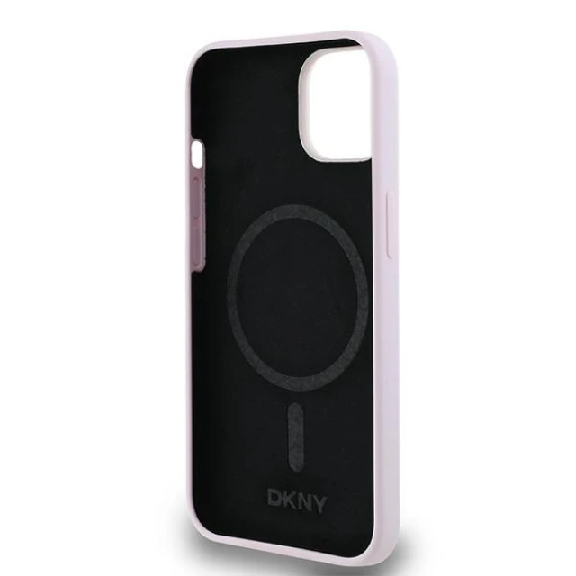 Чохол DKNY Liquid Silicone Small Metal Logo для iPhone 15 / iPhone 14 / iPhone 13 Pink with MagSafe (DKHMP14SSMCHLP)