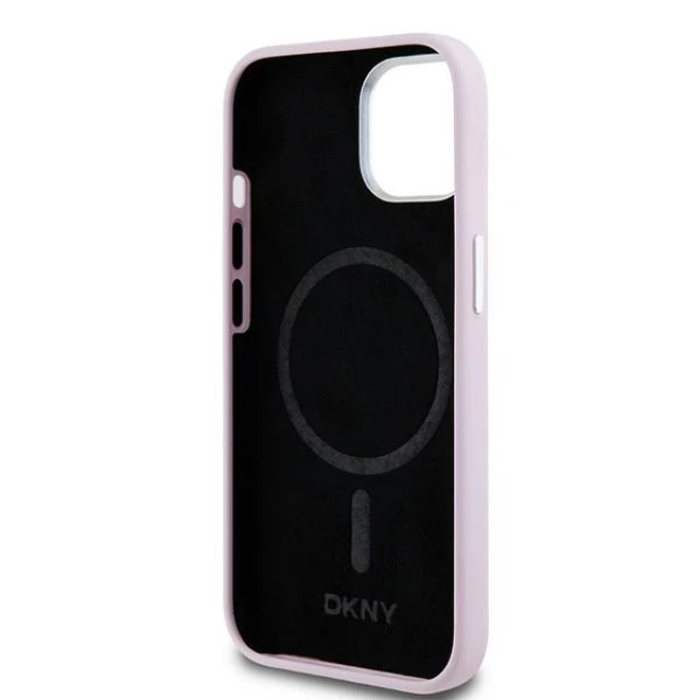 Чехол DKNY Liquid Silicone Small Metal Logo для iPhone 15 Plus / 14 Plus Pink with MagSafe (DKHMP15MSMCHLP)