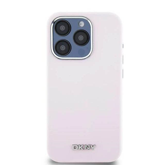 Чохол DKNY Hardcase Liquid Silicone Small Metal Logo для iPhone 15 Pro Pink with MagSafe (DKHMP15LSMCHLP)