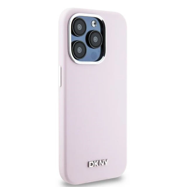 Чохол DKNY Hardcase Liquid Silicone Small Metal Logo для iPhone 15 Pro Pink with MagSafe (DKHMP15LSMCHLP)