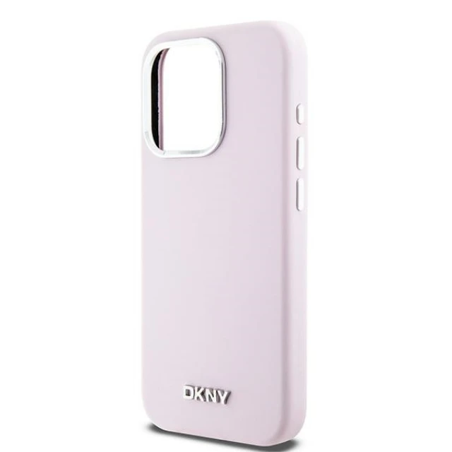 Чохол DKNY Hardcase Liquid Silicone Small Metal Logo для iPhone 15 Pro Pink with MagSafe (DKHMP15LSMCHLP)
