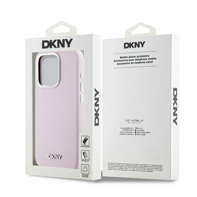 Чохол DKNY Hardcase Liquid Silicone Small Metal Logo для iPhone 15 Pro Pink with MagSafe (DKHMP15LSMCHLP)