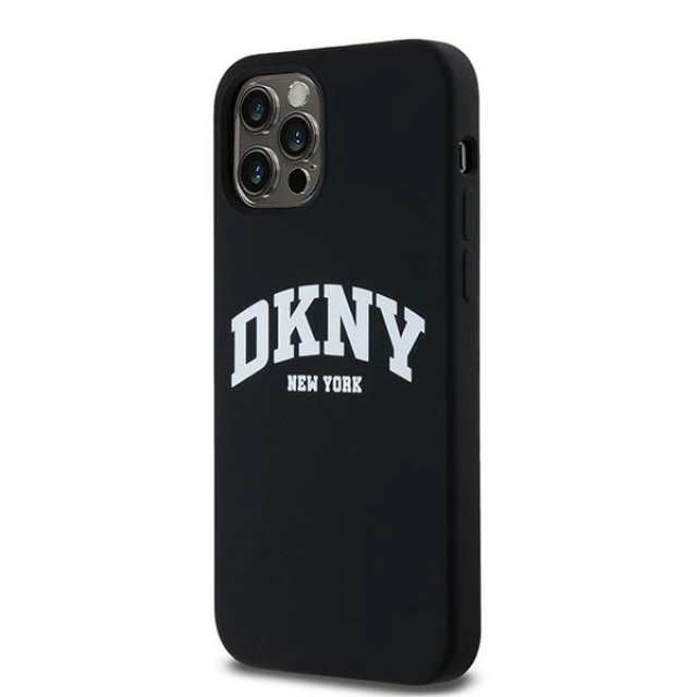Чохол DKNY Liquid Silicone White Printed Logo для iPhone 12 | 12 Pro Black with MagSafe (DKHMP12MSNYACH)