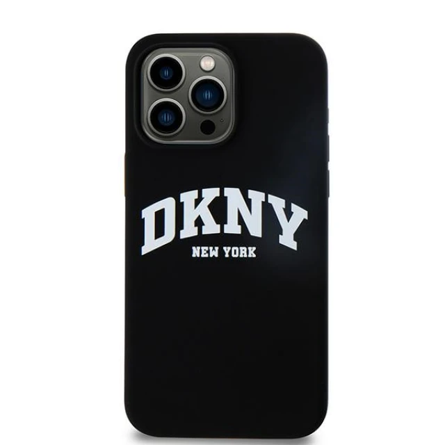 Чохол DKNY Liquid Silicone White Printed Logo для iPhone 13 Pro Max Black with MagSafe (DKHMP13XSNYACH)