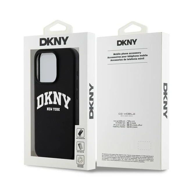 Чохол DKNY Liquid Silicone White Printed Logo для iPhone 14 Pro Black with MagSafe (DKHMP14LSNYACH)