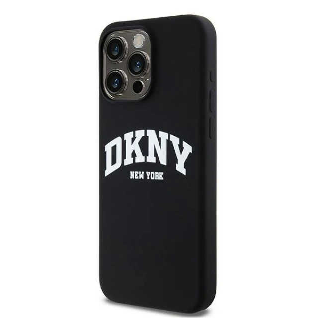 Чохол DKNY Liquid Silicone White Printed Logo для iPhone 14 Pro Max Black with MagSafe (DKHMP14XSNYACH)