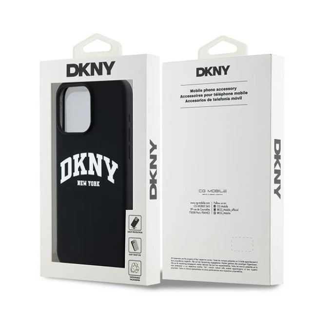 Чохол DKNY Liquid Silicone White Printed Logo для iPhone 14 Pro Max Black with MagSafe (DKHMP14XSNYACH)
