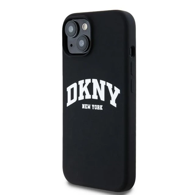 Чохол DKNY Liquid Silicone White Printed Logo для iPhone 15 / 14 / 13 Black with MagSafe (DKHMP15SSNYACH)
