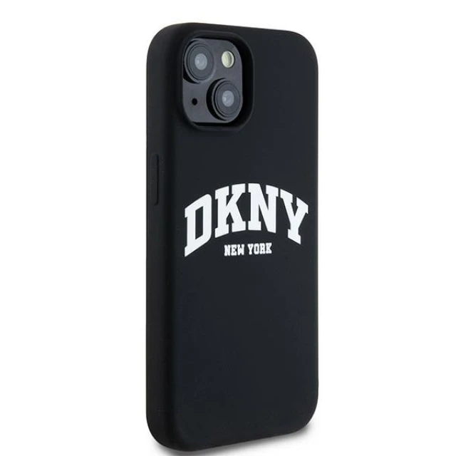 Чохол DKNY Liquid Silicone White Printed Logo для iPhone 15 / 14 / 13 Black with MagSafe (DKHMP15SSNYACH)