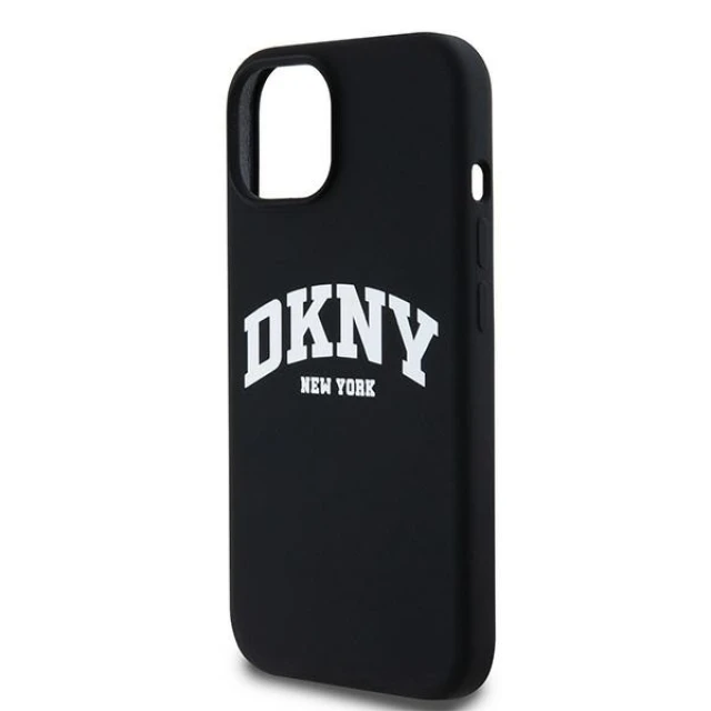 Чохол DKNY Liquid Silicone White Printed Logo для iPhone 15 / 14 / 13 Black with MagSafe (DKHMP15SSNYACH)