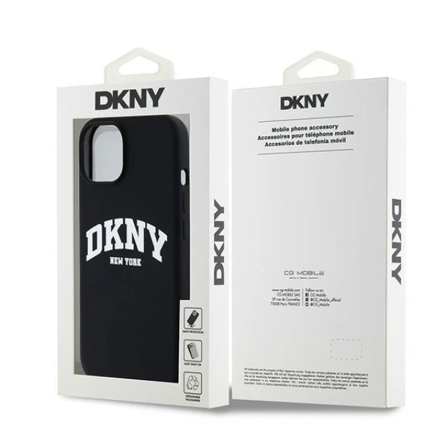 Чохол DKNY Liquid Silicone White Printed Logo для iPhone 15 / 14 / 13 Black with MagSafe (DKHMP15SSNYACH)