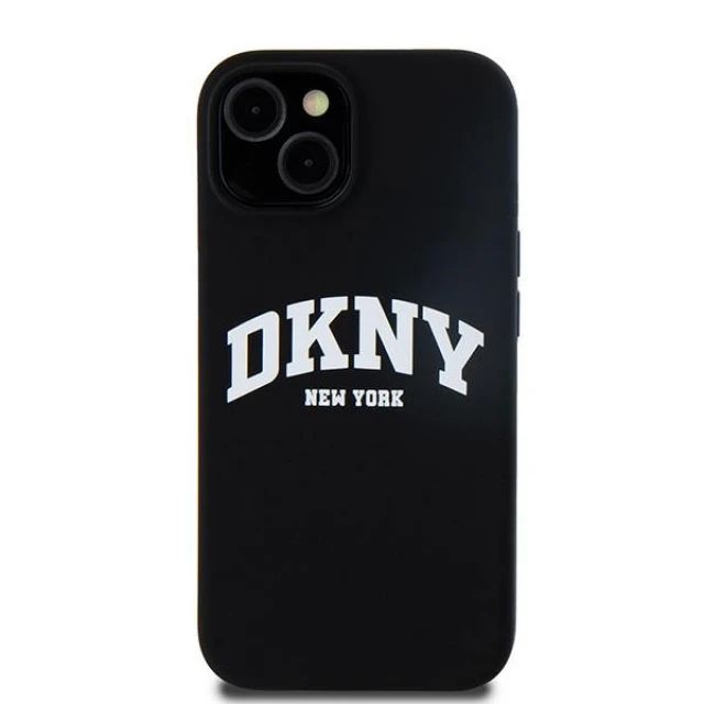 Чехол DKNY Liquid Silicone White Printed Logo для iPhone 15 Plus / 14 Plus Black with MagSafe (DKHMP15MSNYACH)