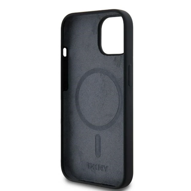 Чехол DKNY Liquid Silicone White Printed Logo для iPhone 15 Plus / 14 Plus Black with MagSafe (DKHMP15MSNYACH)