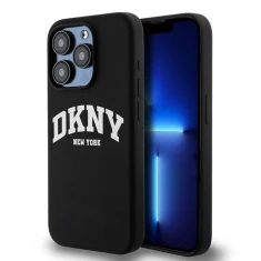 Чохол DKNY Liquid Silicone White Printed Logo для iPhone 15 Pro Black with MagSafe (DKHMP15LSNYACH)