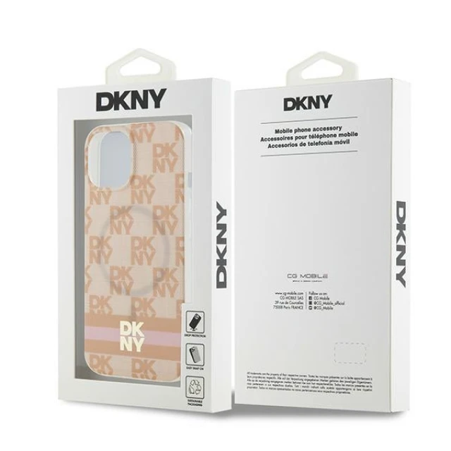 Чохол DKNY IML Checkered Mono Pattern Printed Stripes для iPhone 15 / 14 / 13 Pink with MagSafe (DKHMP15SHCPTSP)