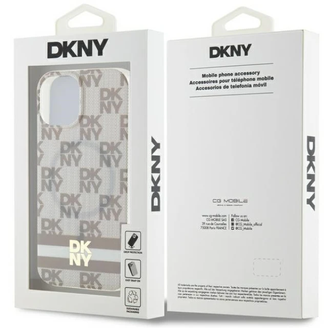 Чохол DKNY IML Checkered Mono Pattern & Printed Stripes для iPhone 14 / 15 / 13 Beige with MagSafe (DKHMP14SHCPTSE)
