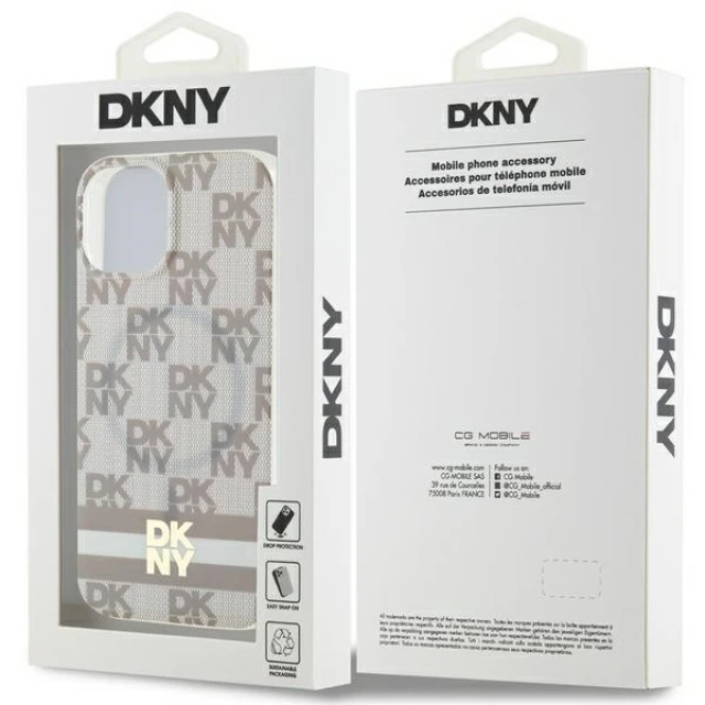 Чохол DKNY IML Checkered Mono Pattern & Printed Stripes для iPhone 15 / iPhone 14 / iPhone 13 Beige with MagSafe (DKHMP15SHCPTSE)