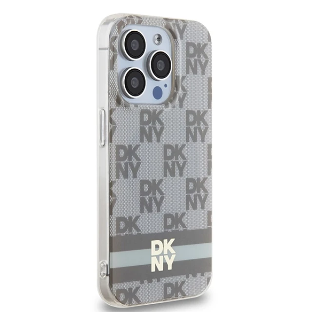 Чохол DKNY IML Checkered Mono Pattern & Printed Stripes для iPhone 15 Pro Beige with MagSafe (DKHMP15LHCPTSE)