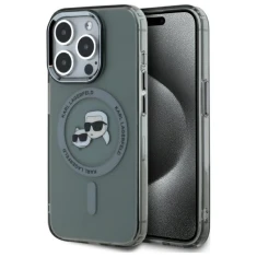 Чохол Karl Lagerfeld IML Metal Karl & Choupette Head для iPhone 15 Pro Transparent/Black with MagSafe (KLHMP15LHLSKCK)