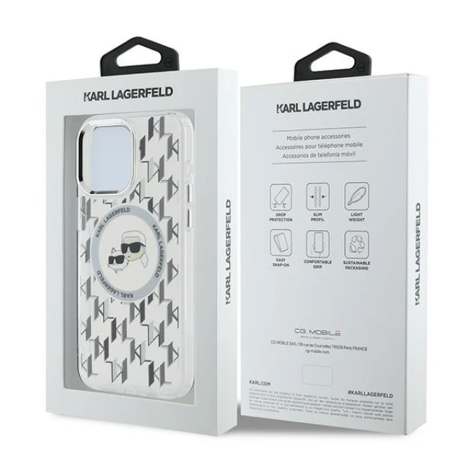 Чохол Karl Lagerfeld IML Monogram Karl & Choupette Head для iPhone 15 Pro Transparent with MagSafe (KLHMP15LHMCKMHT)