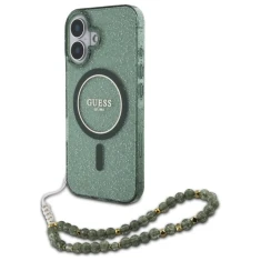 Чехол Guess IML Glitter with Pearl Strap для iPhone 16 Plus Green with MagSafe (GUHMP16MHGCRELSA)