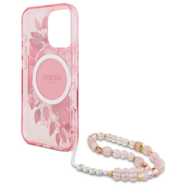 Чохол Guess IML Flowers with Pearl Strap для iPhone 16 Pro Max Pink with MagSafe (GUHMP16XHFWBRCESP)