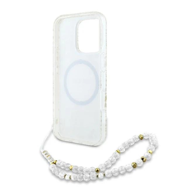 Чохол Guess IML Flowers Allover Electro with Pearl Strap для iPhone 16 Pro White with MagSafe (GUHMP16LHCPOFPH)