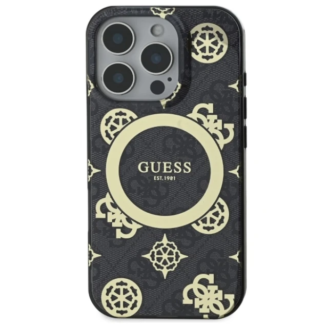 Чохол Guess IML Peony On 4G Background для iPhone 16 Pro Black with MagSafe (GUHMP16LH4PYEEK)