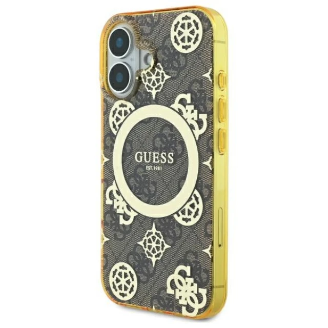 Чохол Guess IML Peony On 4G Background для iPhone 16 Brown with MagSafe (GUHMP16SH4PYEEW)