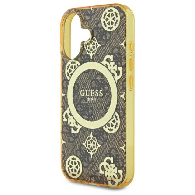Чохол Guess IML Peony On 4G Background для iPhone 16 Brown with MagSafe (GUHMP16SH4PYEEW)