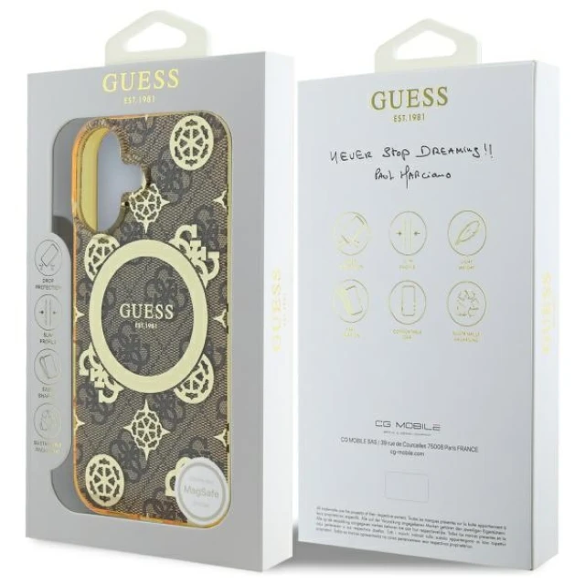 Чохол Guess IML Peony On 4G Background для iPhone 16 Brown with MagSafe (GUHMP16SH4PYEEW)
