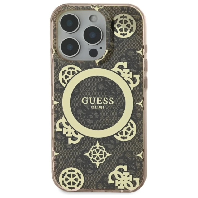 Чохол Guess IML Peony On 4G Background для iPhone 16 Pro Max Brown with MagSafe (GUHMP16XH4PYEEW)