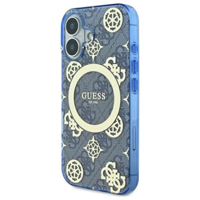 Чохол Guess IML Peony On 4G Background для iPhone 16 Blue with MagSafe (GUHMP16SH4PYEEB)