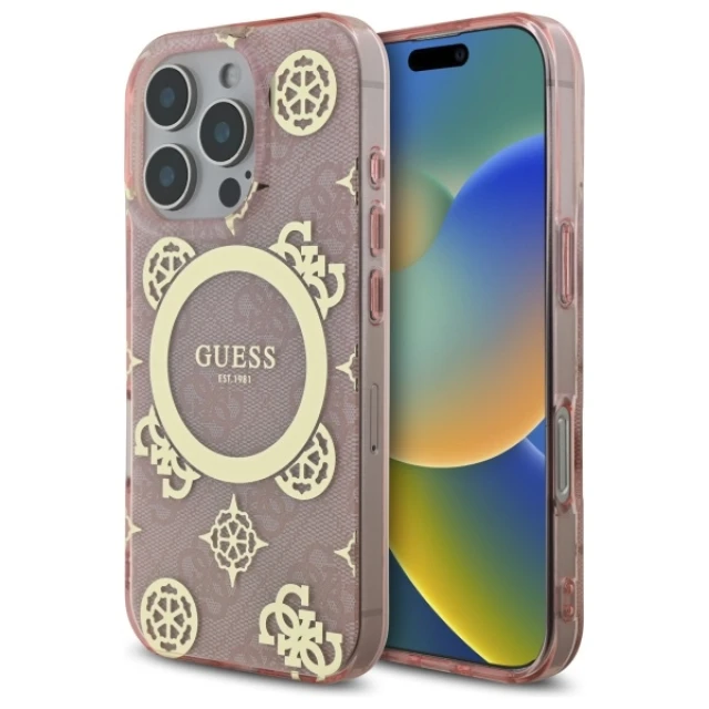 Чохол Guess IML Peony On 4G Background для iPhone 16 Pro Pink with MagSafe (GUHMP16LH4PYEEP)