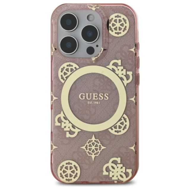 Чохол Guess IML Peony On 4G Background для iPhone 16 Pro Max Pink with MagSafe (GUHMP16XH4PYEEP)