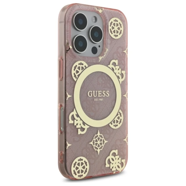 Чохол Guess IML Peony On 4G Background для iPhone 16 Pro Max Pink with MagSafe (GUHMP16XH4PYEEP)