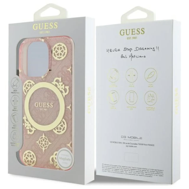 Чохол Guess IML Peony On 4G Background для iPhone 16 Pro Max Pink with MagSafe (GUHMP16XH4PYEEP)