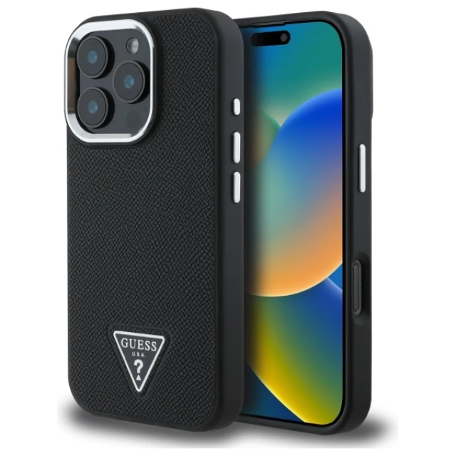 Чехол Guess Grained Triangle для iPhone 16 Pro Max Black with MagSafe (GUHMP16XPGTSPSK)