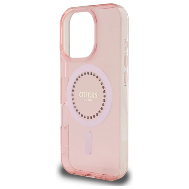 Чохол Guess IML Rhinestones для iPhone 16 Pro Pink with MagSafe (GUHMP16LPFTDTEP)