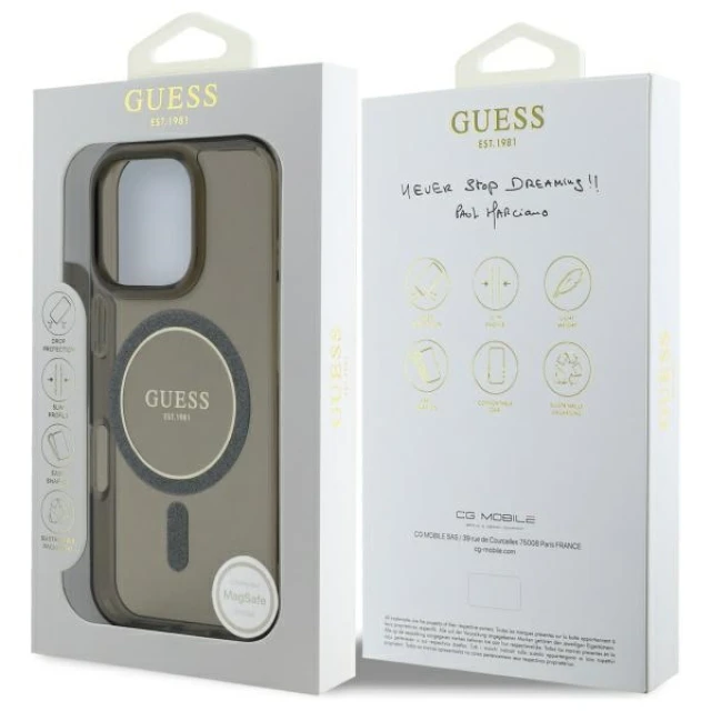 Чехол Guess IML Glitter Circle для iPhone 16 Pro Black with MagSafe (GUHMP16LHFGEREK)