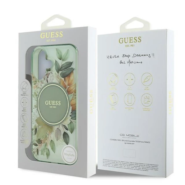 Чохол Guess IML Flower & Tonal Circle для iPhone 16 Green with MagSafe (GUHMP16SHFWBDCEN)