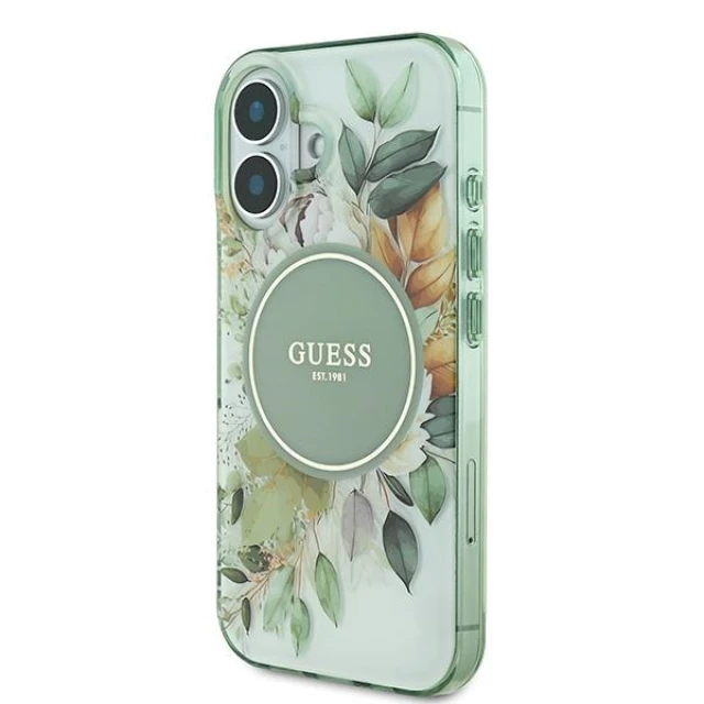Чохол Guess IML Flower & Tonal Circle для iPhone 16 Plus Green with MagSafe (GUHMP16MHFWBDCEN)